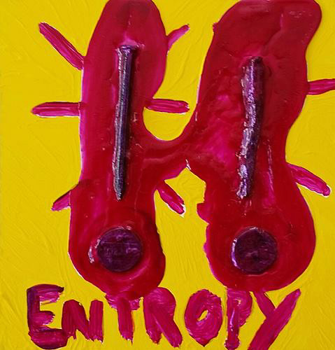 Judy Asbury<br />"Entropy : Two Nails and Two Coins" 2016<br />acrylic, nails, pennies