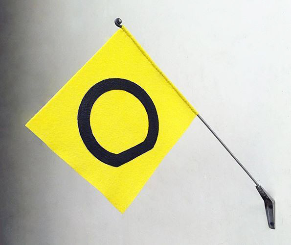 Bernard Klevickas "Flag For Misfits"<br />acrylic paint on felt<br />felt flag is 9x10.5", 18" pole