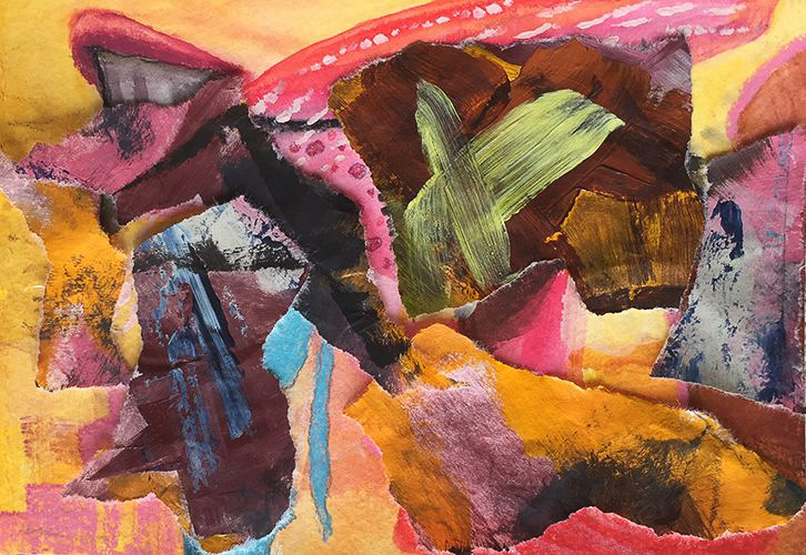"Soar" 2016 Hilary Goldblatt<br />mixed media on watercolor paper 5.5x8"