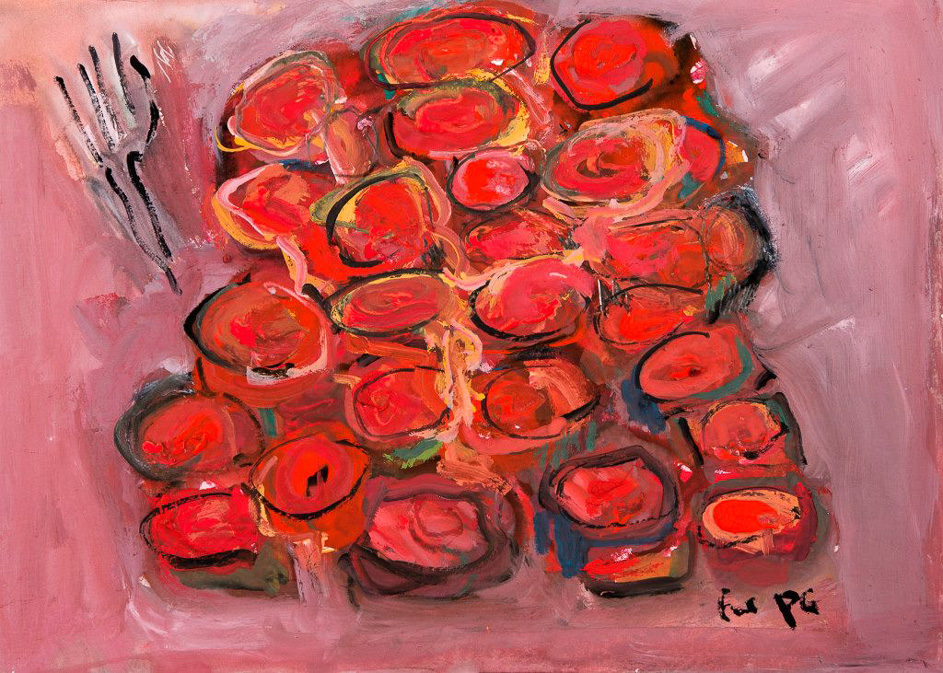 A MOUNTAIN OF FOOD AWAITS IN THE NEW<br />LAND (Tribute for Philip Guston)<br />Carbon pencil, conte pencil, and gouache on<br />paper<br />8.5 x 12 in<br />September 6, 2015